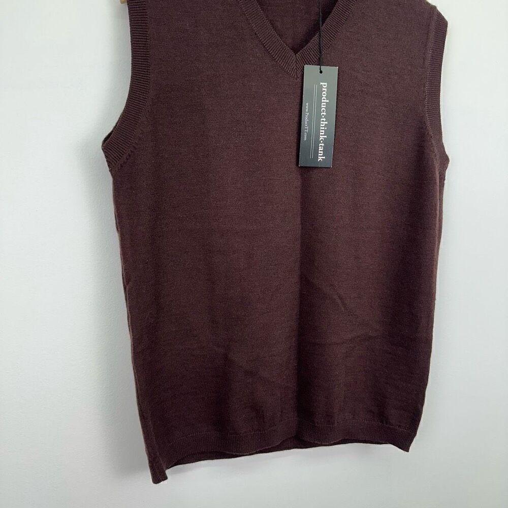 Product Think Tank Unisex Mt Abe 100% Wool Mahogany Brown V-neck Sweater Vest - Picture 7 of 9